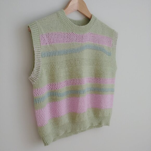 Native Youth wool blend knit sweater vest green purple blue waves Small - Picture 2 of 16